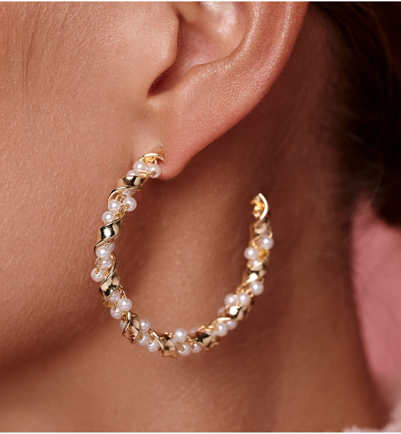 Kolczyki koła złocone z perełkami KPE0183