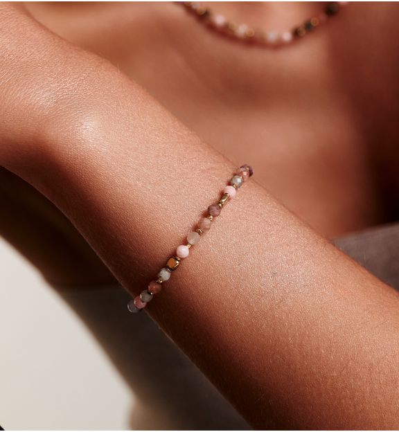 Bransoletka z opalem różowym, kamieniem słonecznym i rodonitem BEA0079