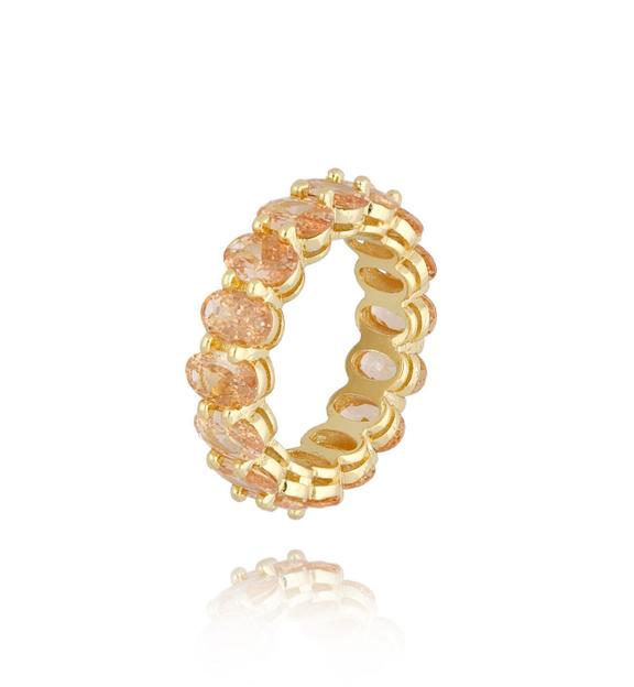 Pierścionek złoty z szampańskimi kryształkami Fizzy PRG0285