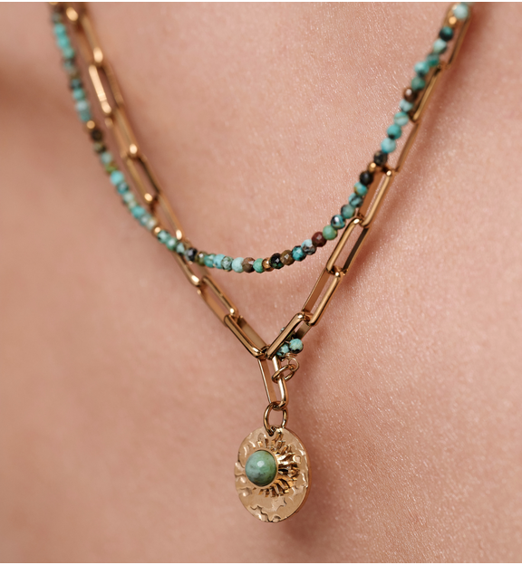 Naszyjnik złocony z łańcuchem i kamieniami naturalnymi NPA1461