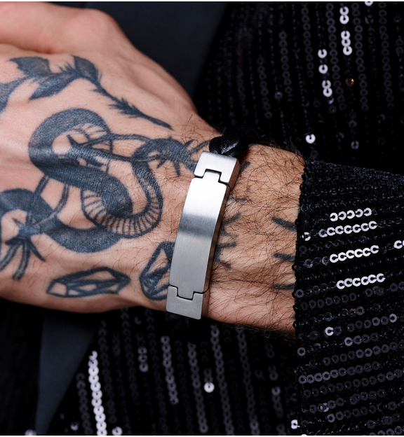 Bransoletka męska czarna skórzana BMITC0978