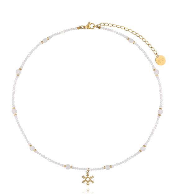Naszyjnik z białych koralików ze śnieżynką NTW1396