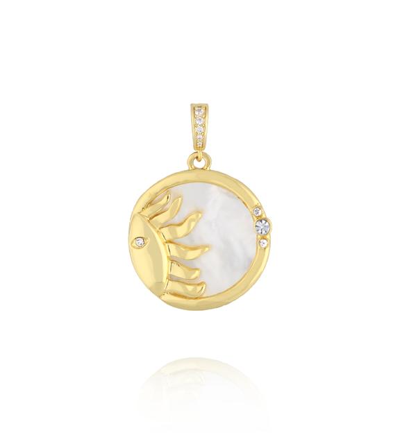 Charms złoty okrągły z motywem słońca i masą perłową CHSS0048