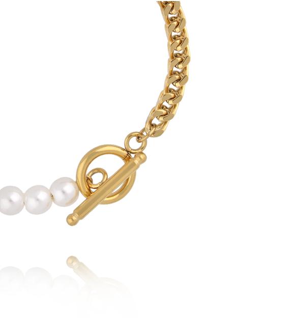 Bransoletka z pereł i złotego łańcucha BSY0399