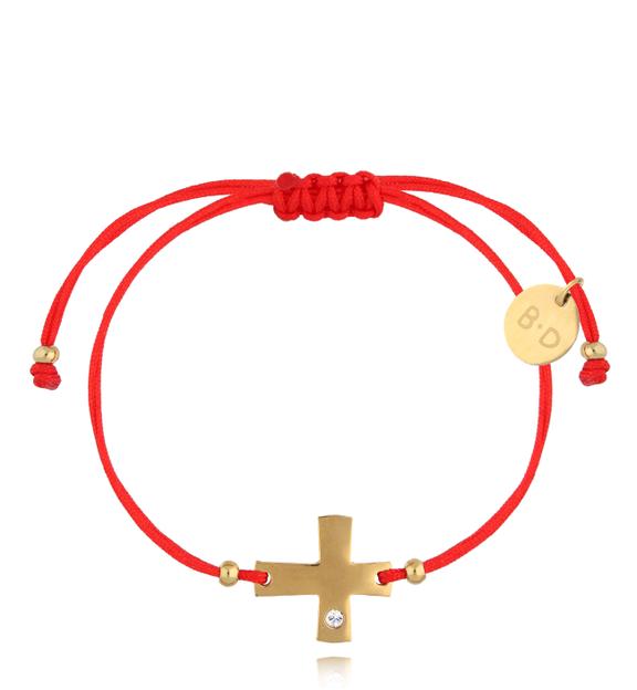 Bransoletka czerwona ze złotym krzyżykiem Cross BGL0848