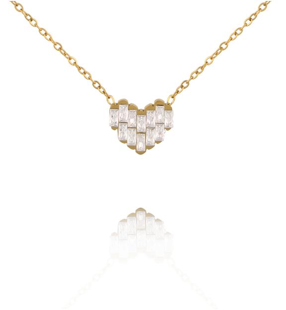 Naszyjnik złoty z sercem i kryształkami NSY0885