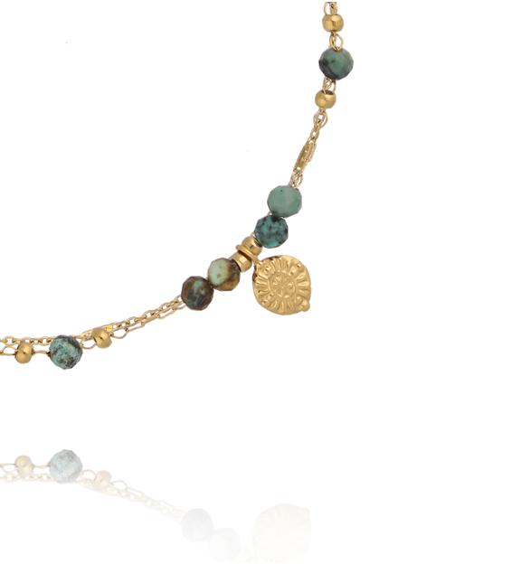 Bransoletka z turkusem afrykańskim i złotą zawieszką BEA0103