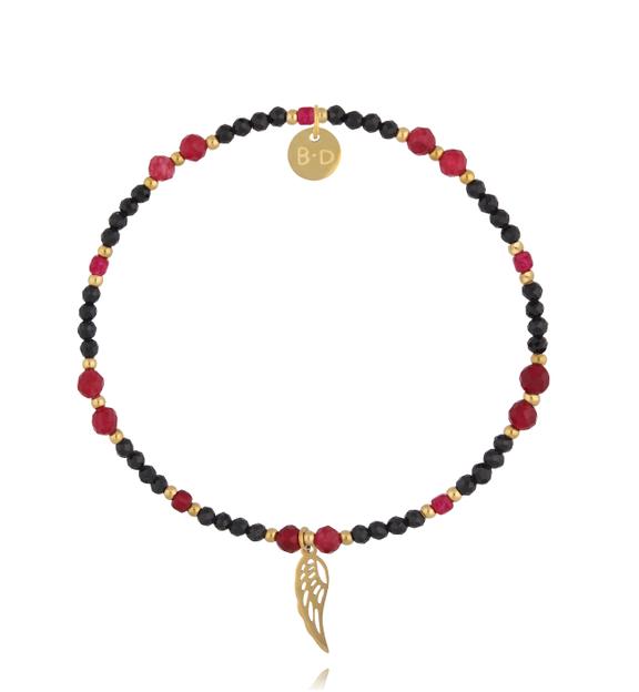 Bransoletka z turmalinu i jadeitu z zawieszką skrzydła BTW3523