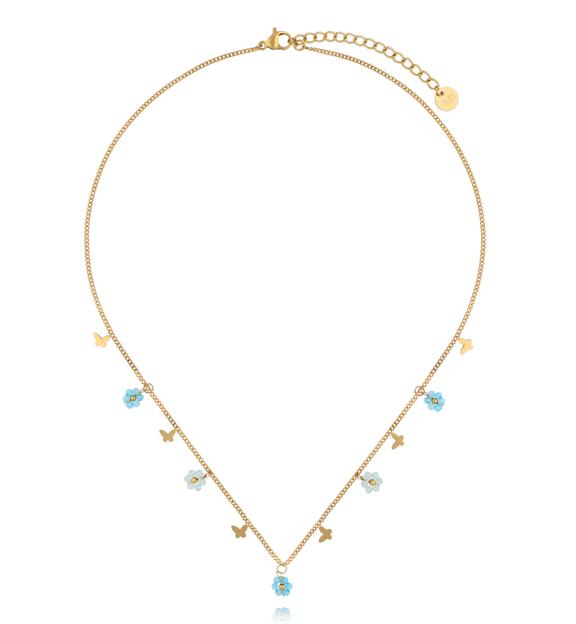 Naszyjnik z motylkami i błękitnymi kwiatuszkami NTW1616