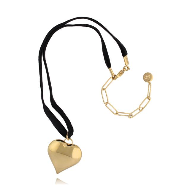 Naszyjnik ze złotym sercem na czarnej tasiemce NSA1162