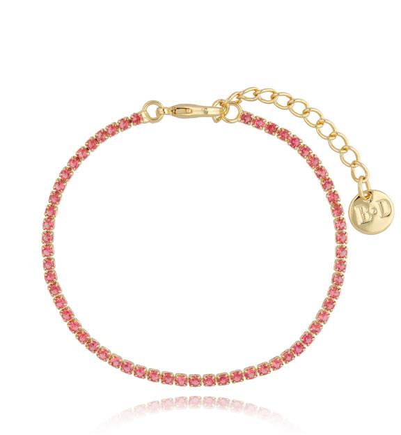 Bransoletka cienka złota z malinowymi kryształkami Este BSS0148