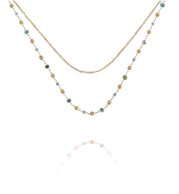 Naszyjnik  z turkusem afrykańskim i drobnymi koralikami NEA0090