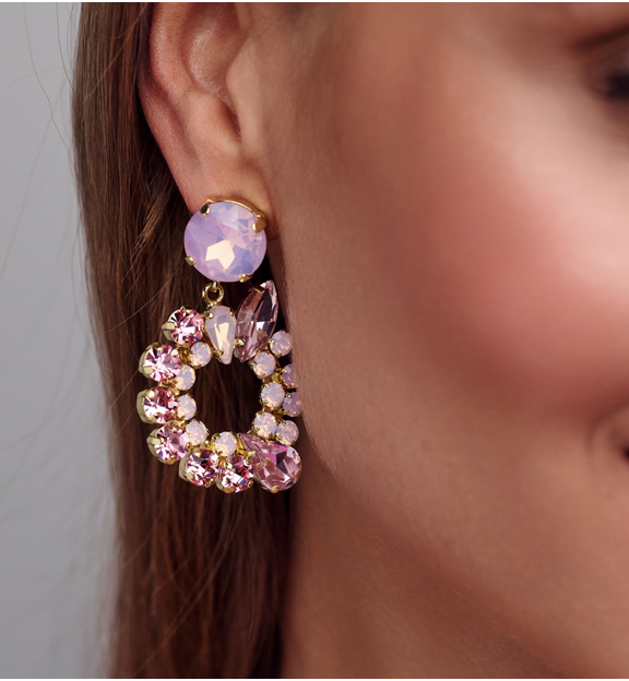 Kolczyki złote wiszące z różowymi cyrkoniami KSS2216