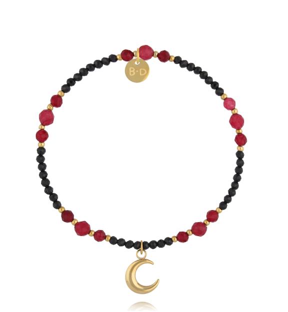 Bransoletka z czarnym turmalinem z zawieszką księżyca BTW3551
