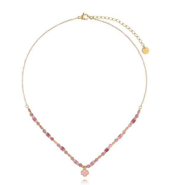 Naszyjnik różowy z turmalinami i ceramiką NPA1487