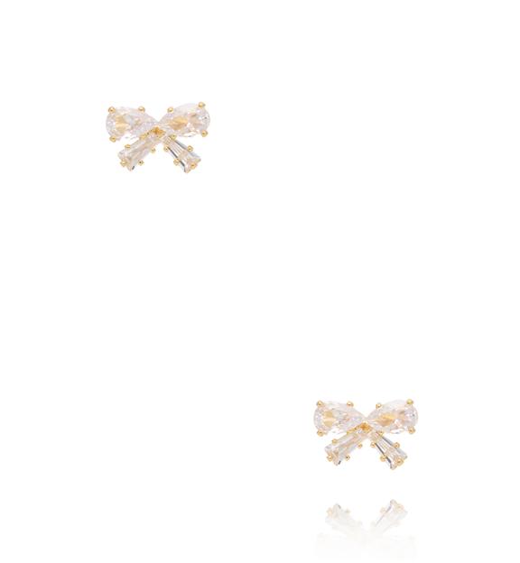 Zestaw kolczyków z kokardkami i cyrkoniami złoty KMB0012