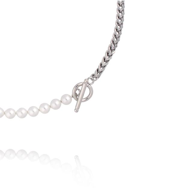 Naszyjnik z perełkami i srebrnym łańcuchem NSY0796