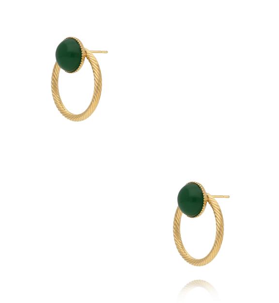 Kolczyki złote koła z zielonym jadeitem KSY0443