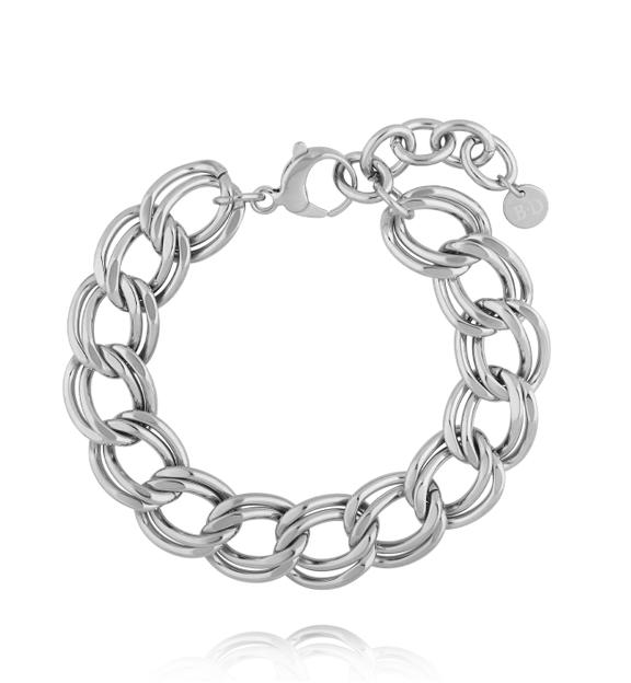 Bransoletka z podwójnych ogniw w srebrnym kolorze BEA0060