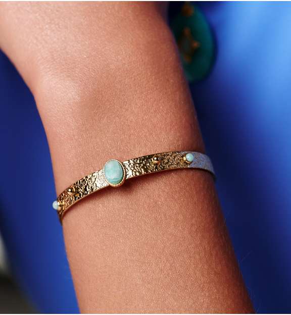 Bransoletka otwarta złocona z amazonitem BEA0013