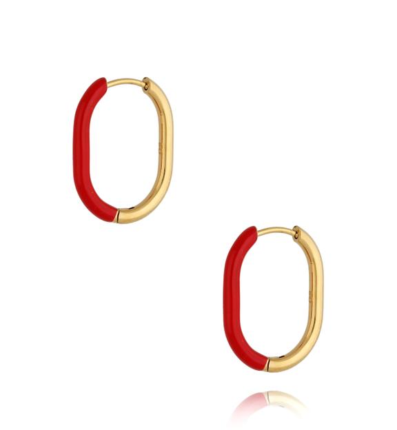 Kolczyki złote z bordową emalią owalne Enamel KSA0909