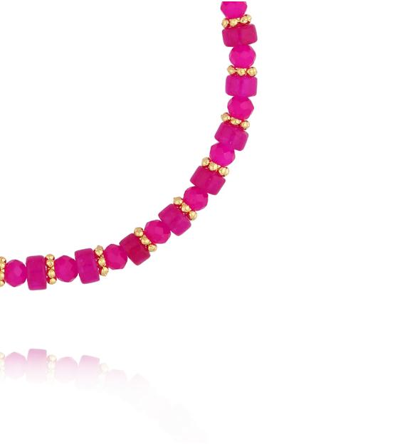 Bransoletka z jadeitu w odcieniu fuksji i szklanych koralików BTW3628