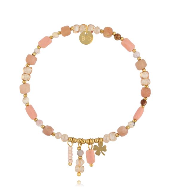 Bransoletka z kamieni słonecznych i kryształków z zawieszką koniczynki BTW3571