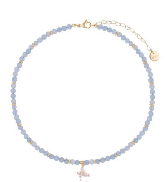 Naszyjnik z akwamarynami i motylkiem Rosalie NTW0562