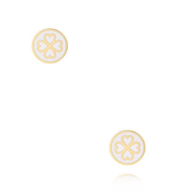 Kolczyk z koniczynkami i białą emalią KSA2526