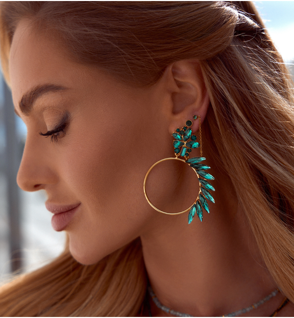 Kolczyk złoty z zieloną cyrkonią Nala KSA0652