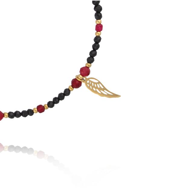 Bransoletka z turmalinu i jadeitu z zawieszką skrzydła BTW3523