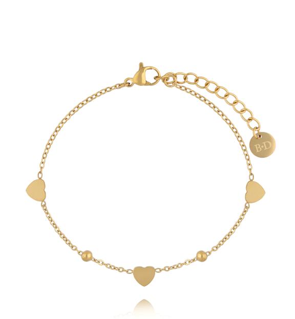 Bransoletka z serduszkami i kuleczkami na złotym łańcuszku BSY0627