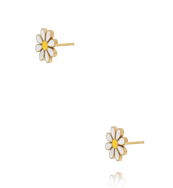 Kolczyki stokrotki z białą emalią KSY0671