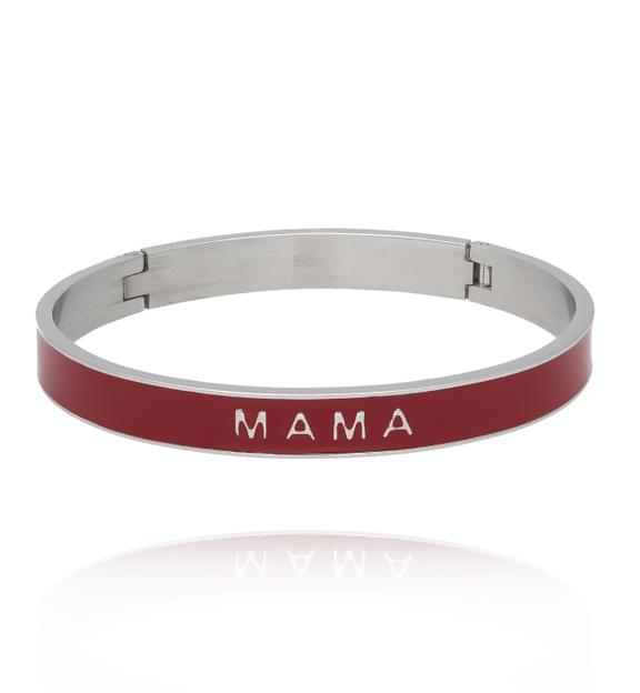 Bransoletka obręcz z bordową emalią i napisem Mama BSA0778
