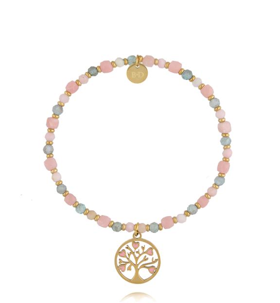 Bransoletka z różowym opalem i apatytami z zawieszką Drzewo Życia BTW3697