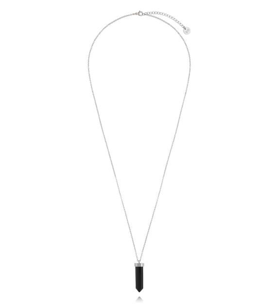 Naszyjnik z czarnym agatem na srebrnym łańcuszku NLB0369