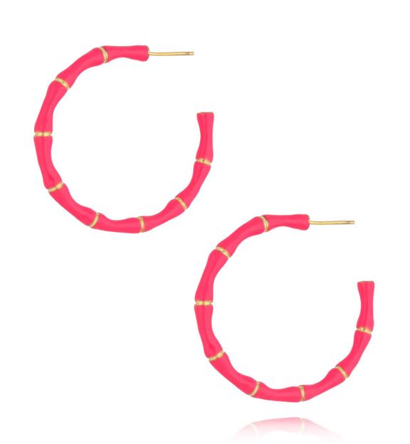 Kolczyki koła z fuksjową emalią KSY0133