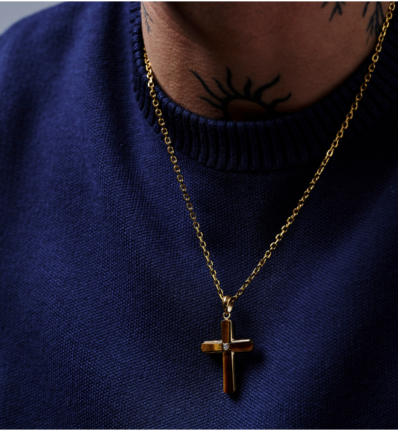 Naszyjnik z krzyżem i tygrysim okiem NMITC0200