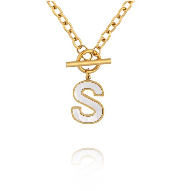 Naszyjnik z literą S i zapięciem toggle NSY0868