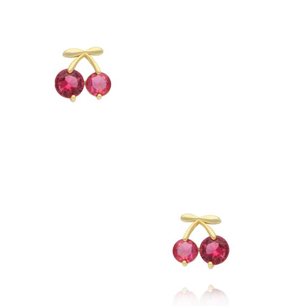 Kolczyki wiszące w kształcie wiśni z czerwonymi cyrkoniami KSS2258
