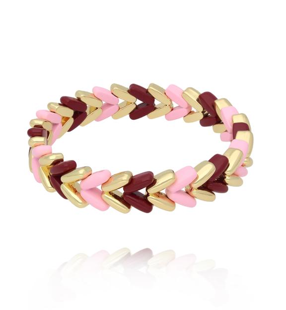 Bransoletka elastyczna w splocie jodełki – róż, bordo i złoto BCR0093