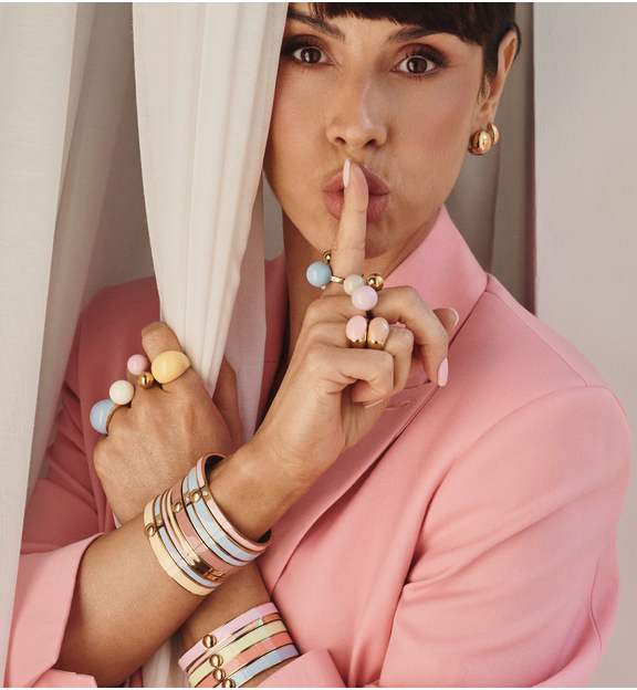 Pierścionek z kulkami emaliowany różowy PSA1076