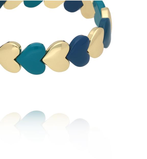 Bransoletka elastyczna z serduszkami w odcieniach turkusu, granatu i złota BCR0080