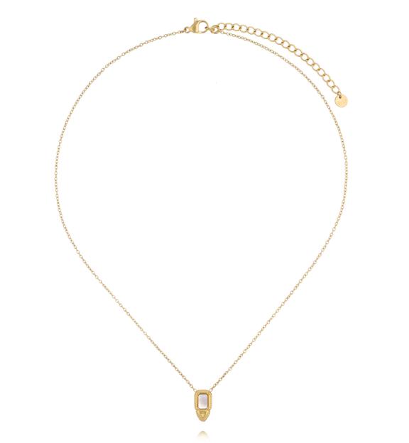 Naszyjnik z jasną zawieszką w złotej oprawie NEA0105
