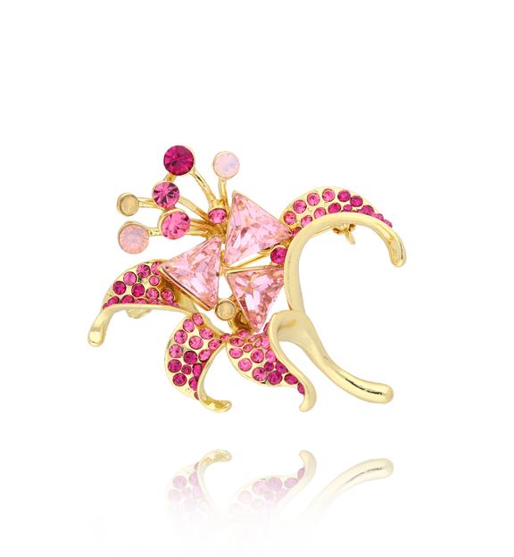 Broszka z różowym kwiatem Pink Flowers BRSS0193
