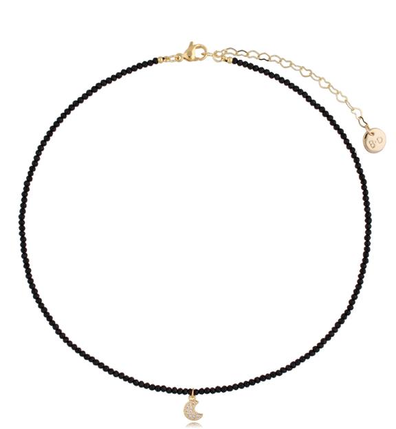 Naszyjnik z czarnymi turmalinami i księżycem Dike NTW0513