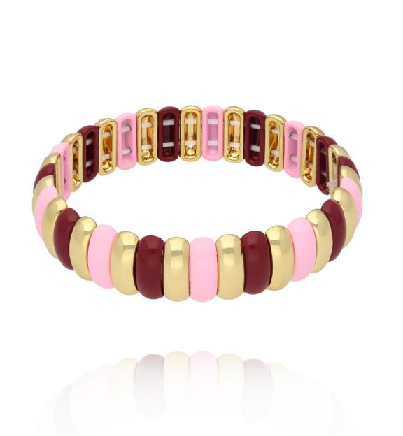 Bransoletka elastyczna w odcieniach różu, bordo i złota BCR0100