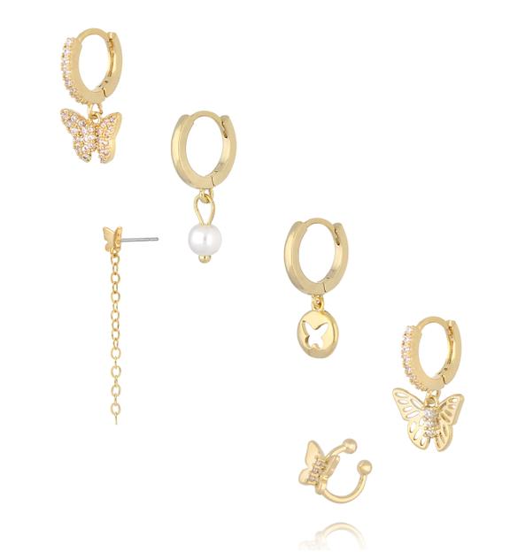 Zestaw złotych kolczyków z motywem motyla KLU0186