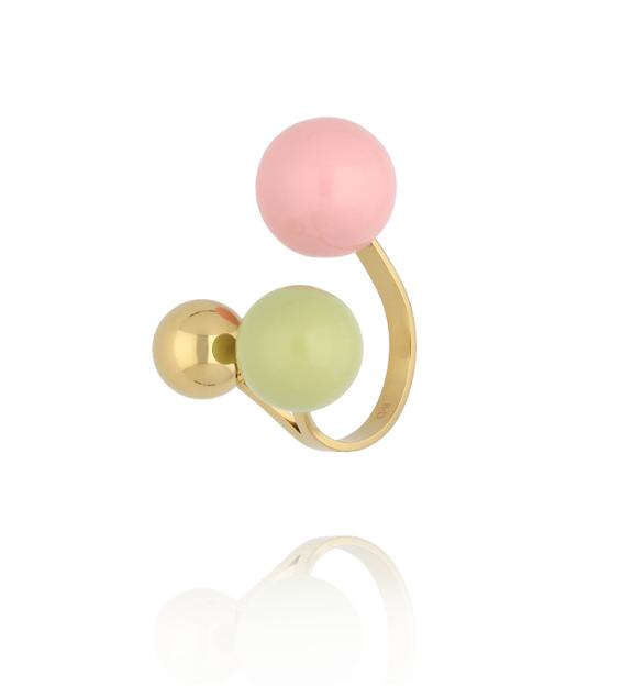Pierścionek z kolorowymi kulkami-zielony i różowy PSA1111