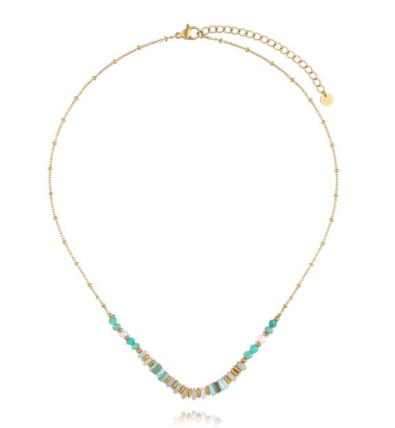 Naszyjnik z muszli, pereł, amazonitu i szklanych akcentów NPA1469
